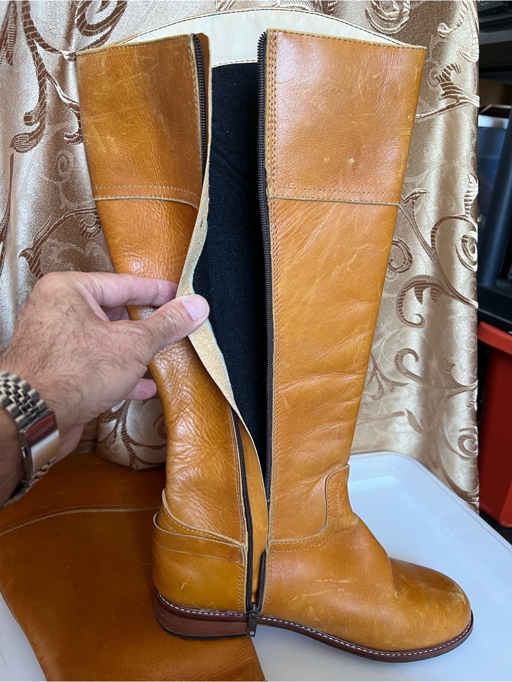 Size 9 Saddle Tan Leather Riding Boots | Silver Buckle Details | Like New - Picture 7 of 12